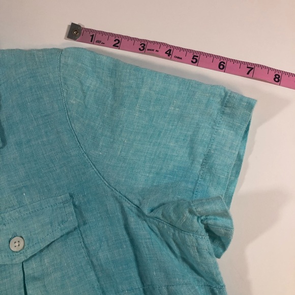 L.L. Bean Light Blue 100% Linen Short Sleeve Button-Down Shirt Size S - Picture 8 of 9